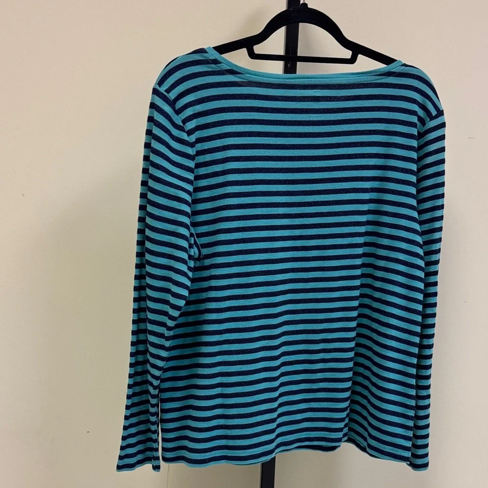 Talbots Teal and Navy Striped Long Sleeve Tee - Picture 5 of 6
